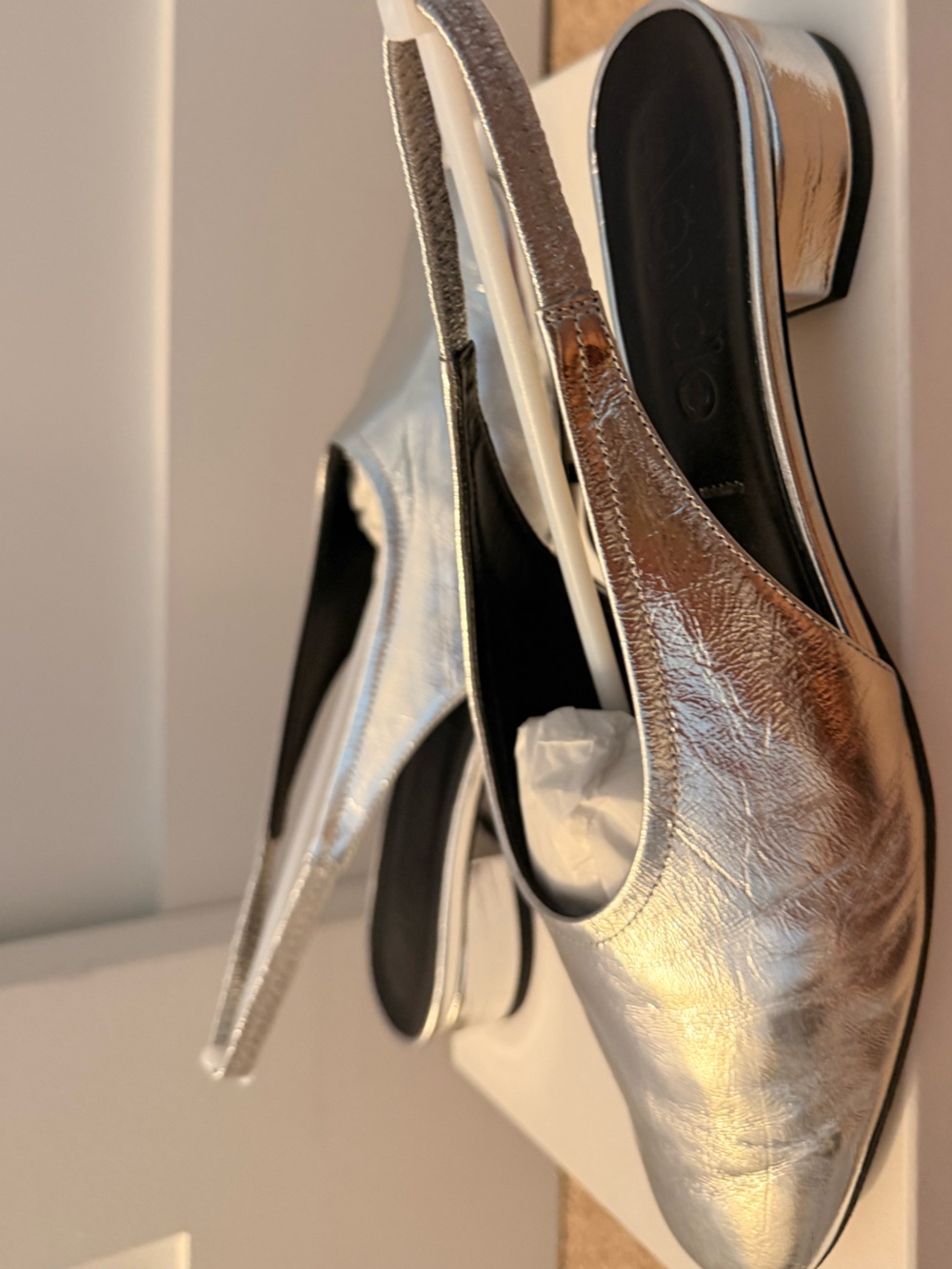 Aeyde Silver Metallic Slingback Mules